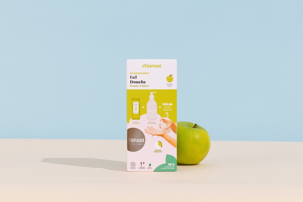 PIMPANT - Kit découverte gel douche pomme verte (1 bouteille + 1 stick)  