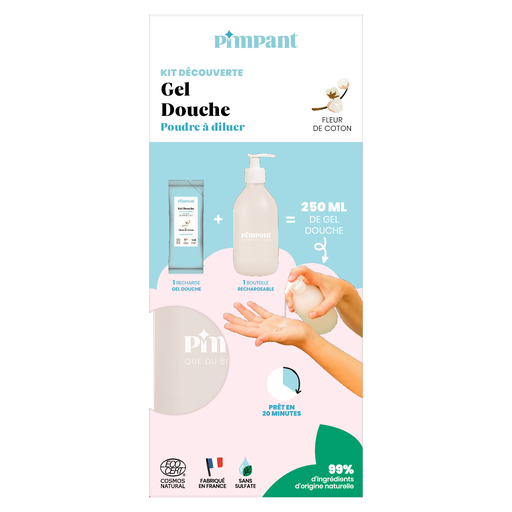 PIMPANT - Kit découverte gel douche fleur de coton (1 bouteille + 1 stick)  